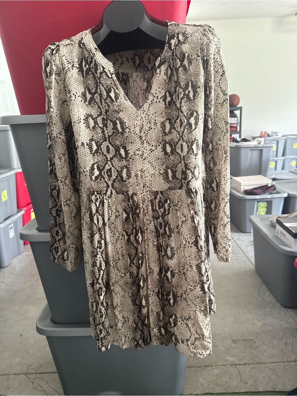 Neutral Snake Print Long Sleeve Mini Dress 93 - Picture 2 of 4